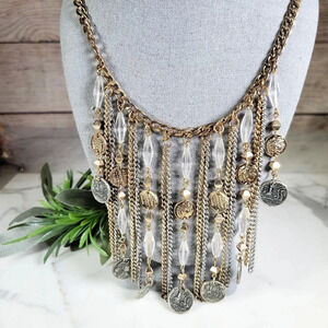 Coin Fringe Necklace Roman Denarius Antiqued Brass and Silvertone Statem…